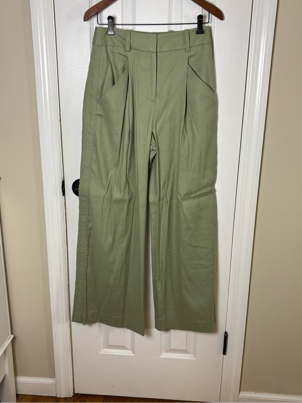 Veronica Beard Sage Green Wide-Leg High-Waist Trousers Size 4